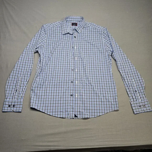 Blue White Gingham UNTUCKit Long Sleeve Button Down Shirt Mens Large Slim Fit - Picture 2 of 10
